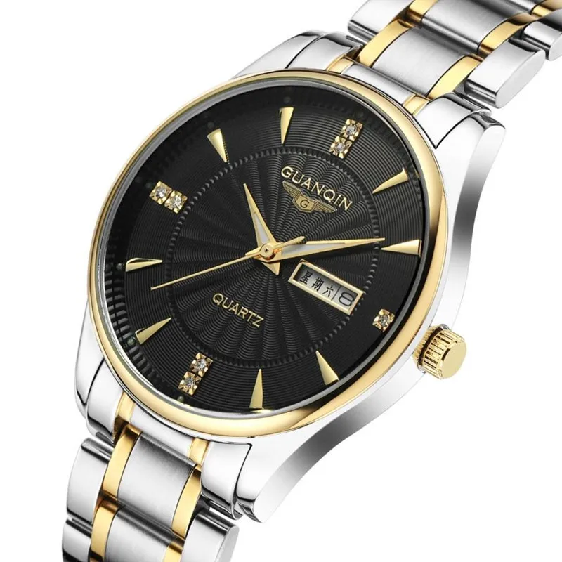Известный бренд GUANQIN Для мужчин часы 2018 световой Водонепроницаемый кварцевые часы Модные Роскошные Аналоговые часы качество Сталь