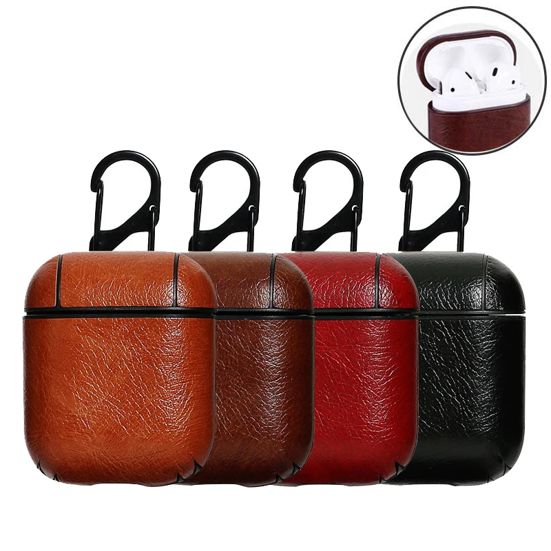 Earphone Case For Apple Airpods Strap Genuine Leather with Buttons
