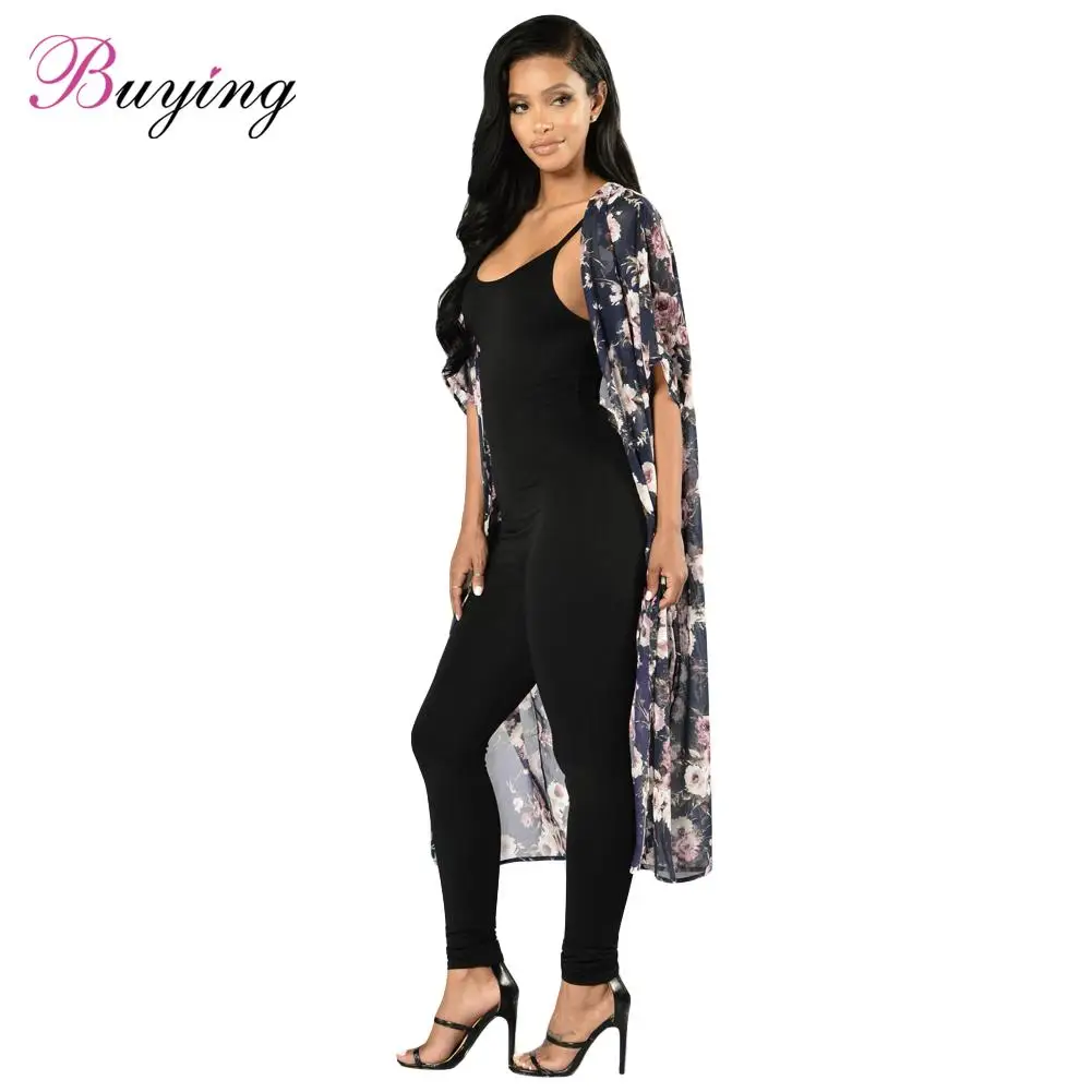 New Women Cardigan Swimsuit Cover Up Floral Print Chiffon Long Loose