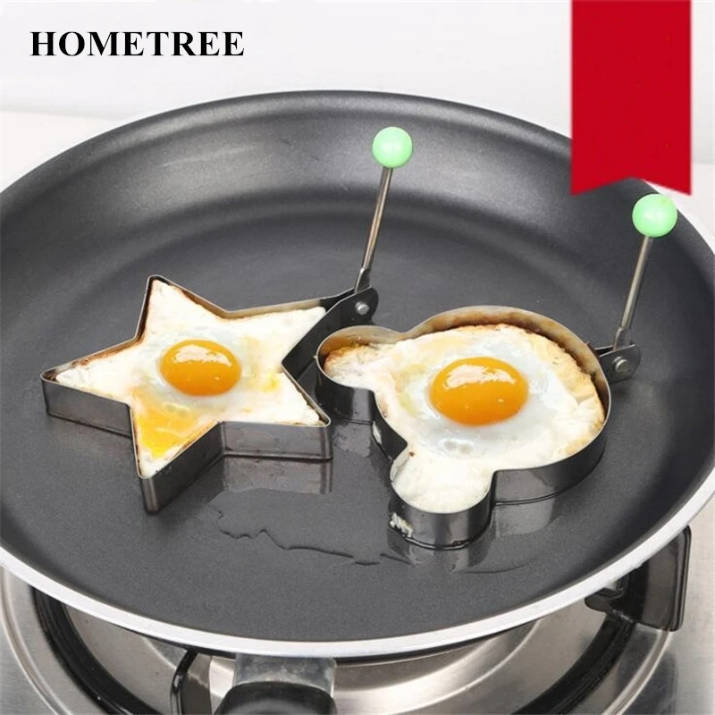 

HOMETREE Hot 5 styles lot Stainless Steel Omelette Egg Frying Mold Love Flower Round Star Molds Egg Styling kitchen Tools H68