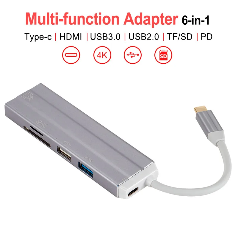 

6 in 1 USB Type C to HDMI Adapter Charger Card Reader USB Hub 3.0 Type-C Charging Hub Converter For Macbook PC Laptop