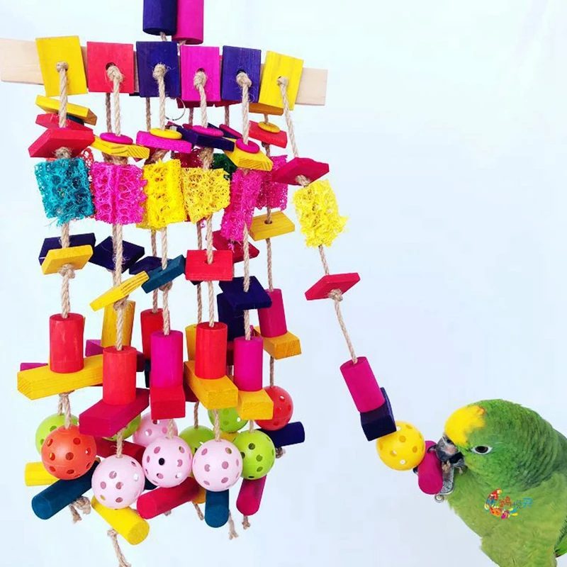 Большая клювоточка для попугая игрушка Разноцветные деревянные блоки и натуральная люфа сверхмощный укус птица игрушки для африканские серые макарусы и S
