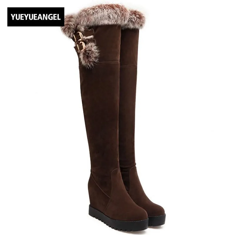 Hot Sale Fashion Women Over The Knee Boots Round Toe Slip On For Women Snow Boots Warm Plush ...