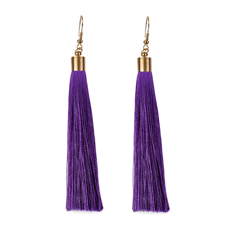 EK2087 винтажные этнические длинные женские серьги с кисточками Модные фирменные ювелирные изделия простые висячие серьги с геометрическим покрытием из сплава - Окраска металла: EK2048 Purple
