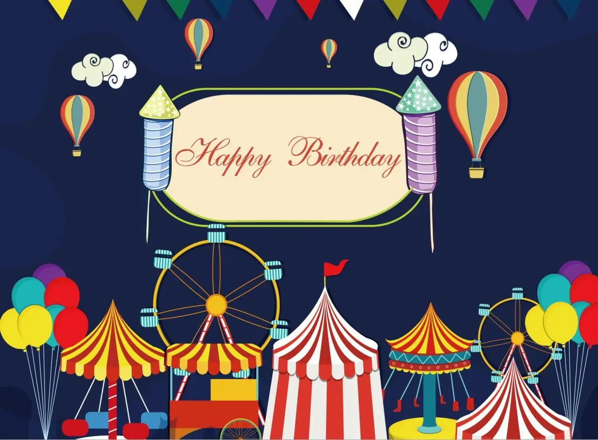 Birthday backdrop,Carousel Carnival Banner Circle Birthday Party backdrops,baby shower,cake table photography background W-308