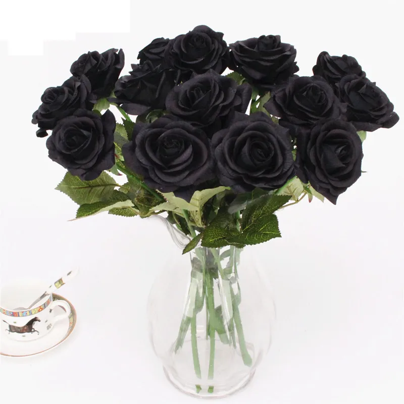 Artificial Black Rose Flower Bouquet Bride Bouquet Wedding Home Decoration Silk Flower Decorative Flowers JH74 (4)