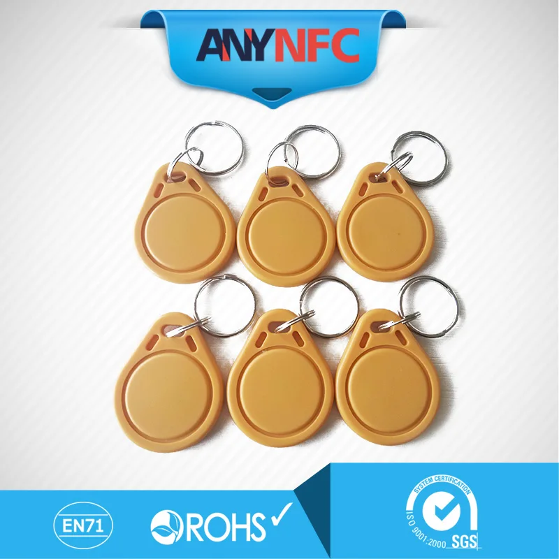 

*Free Shipping*New 6Pcs/lot RFID For IC  Keyfobs Token NFC TAG Keychain 13.56MHz For Android*Yellow Color*