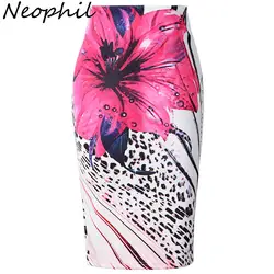 Neophil 2019 Мода Цветочный с леопардовым принтом Высокая Талия зимняя женская обувь по колено тонкий сексуальный карандаш Миди-юбки Saia S1005