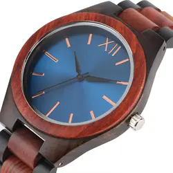 Мода 2017 г. деревянный Часы полный деревянные группа сапфирно-синий/темно-коричневый Уход за кожей лица кварцевые часы ручной работы