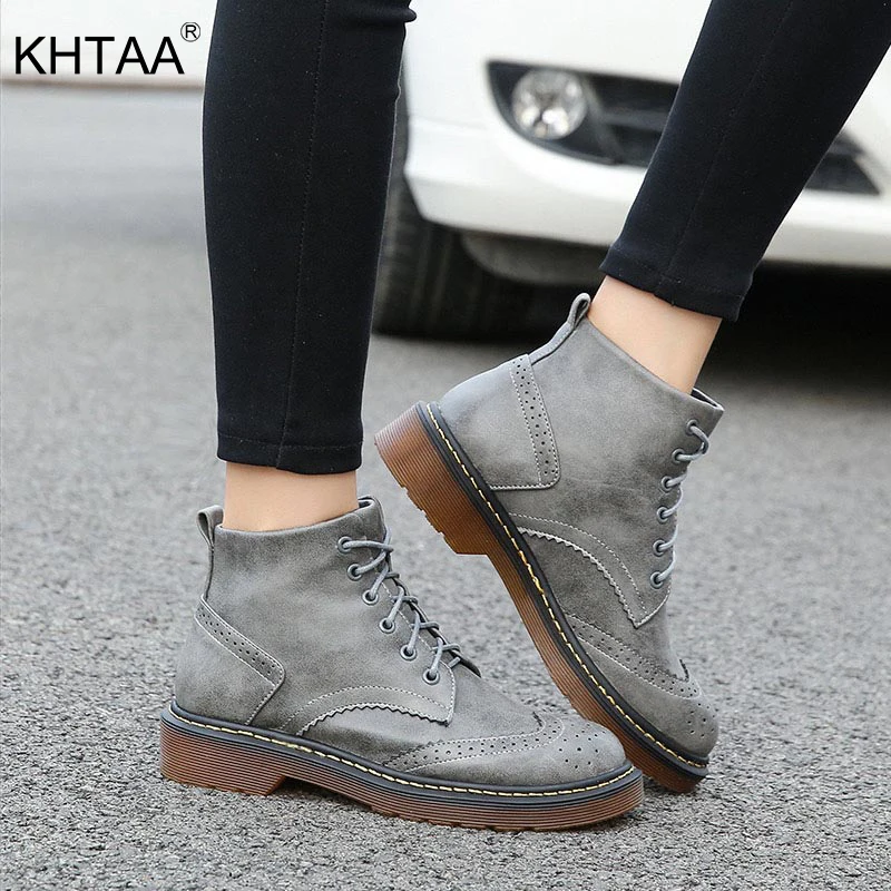 

KHTAA Women's Platform Lace Up Thick Heel Autumn Ankle Boots Plus Size Female Sewing Martin Shoes Ladies Fashion Casual Footwear