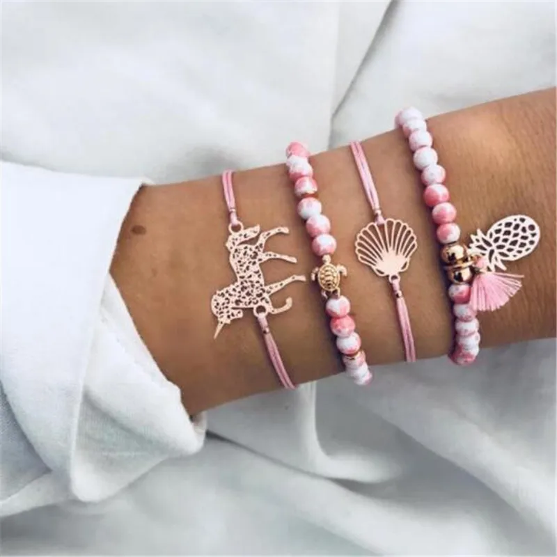 

Ahmed Bohemia Pink Style Horse Turtle Pineapple Bowknot Bracelets Bangles for Women Fashion Bracelets Sets Jewelry Wholesale