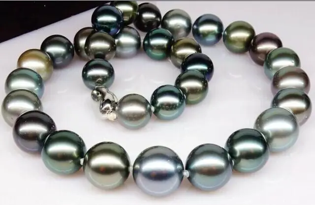 

DD Wholesale FREE SHIPPING HUGE18"14MM NATURAL SOUTH SEA GENUINE PEACOCK GREEN ROUND PEARL NECKLACE