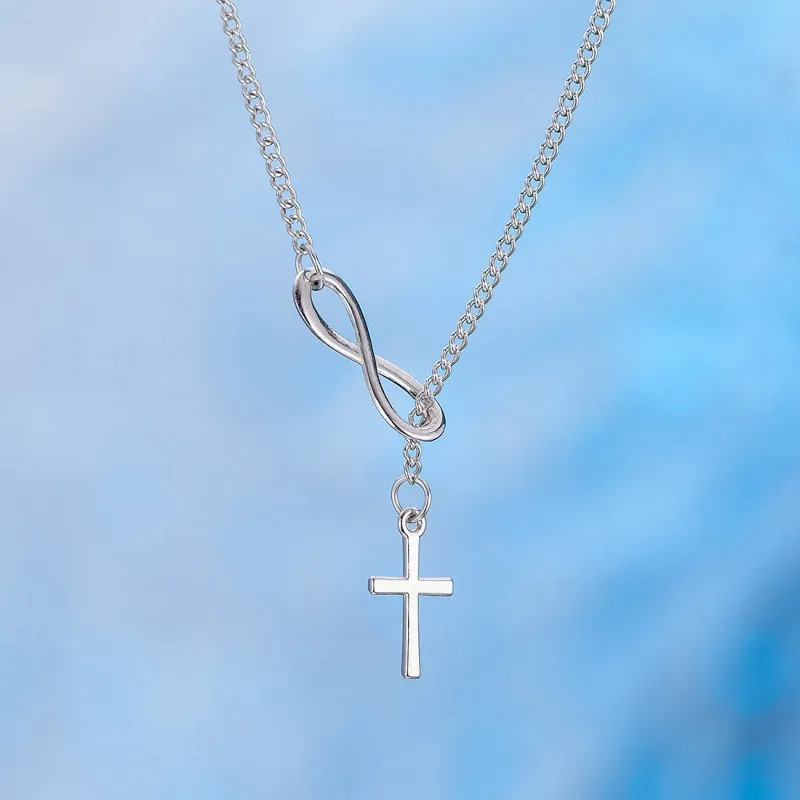 Unique Fashion Jewelry Infinity 8 Bit Minimalist Luck Cross Pendant Necklace Best Friend Chain Necklaces for Women Wholesale