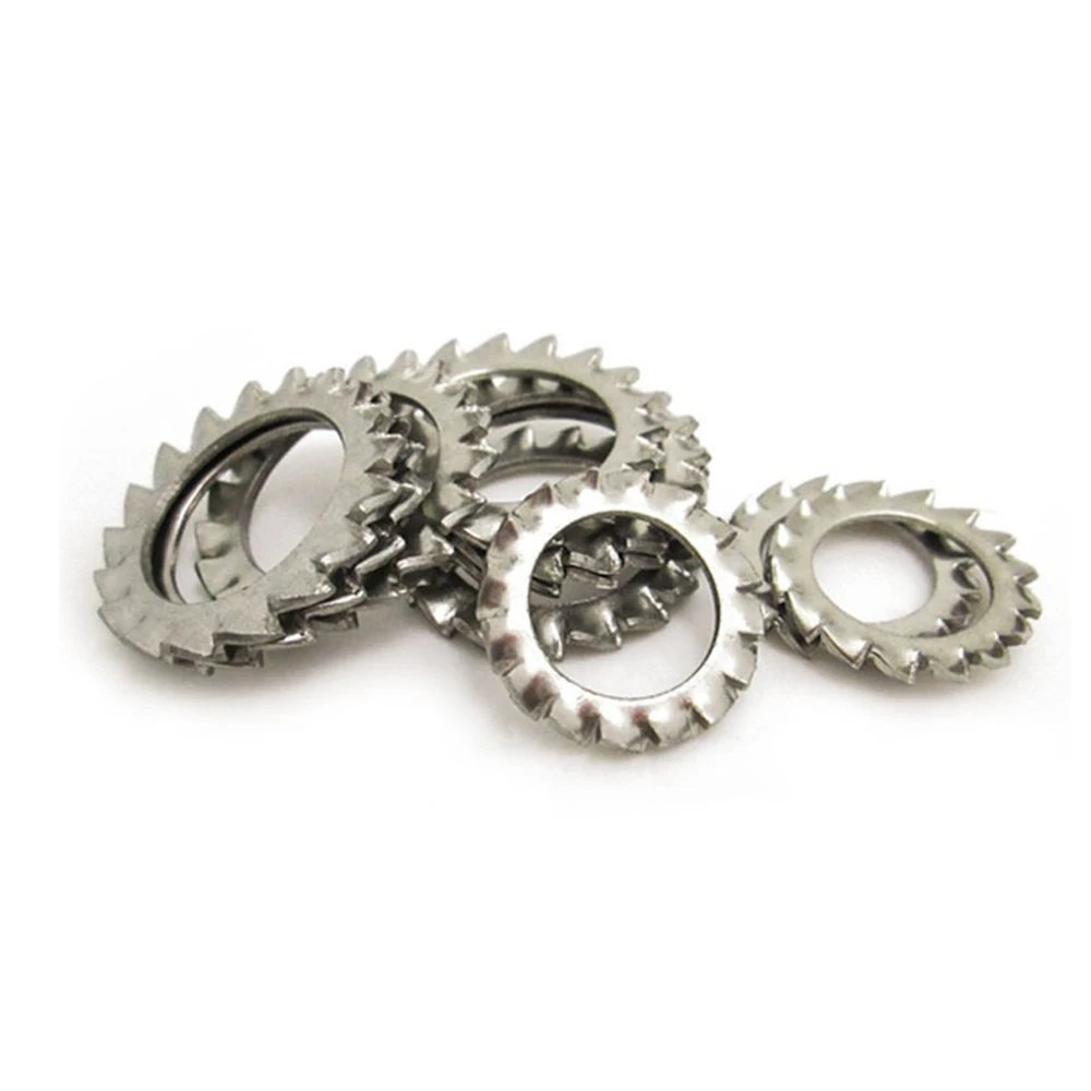 M10 External Tooth Lock Washer Gasket M3\M4\M5\M6\M8\M10 Stainless Steel Silver Tone 100 Pcs 