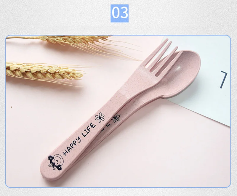 3Pcs Baby Bamboo Food Storage Tableware Kids Plate Spoon Fork Solid Dishes Newborn Children Eco-friendly Dinnerware Set BB5129 (8)