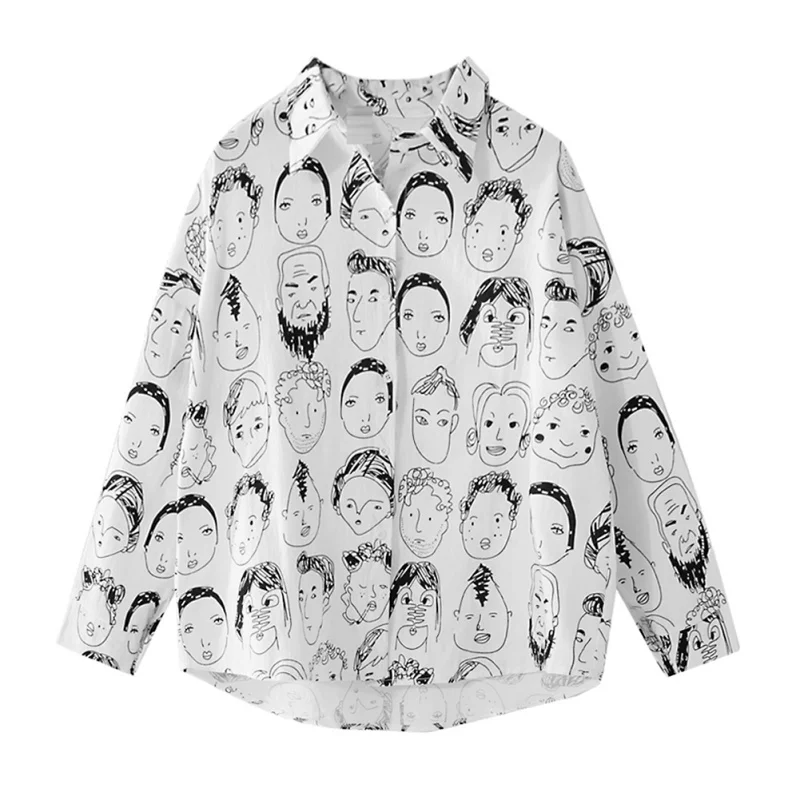 Женская блузка с длинным рукавом, хит, Забавные Рубашки с принтом лица дивана, летние топы и блузки с отложным воротником, блузки для женщин H7