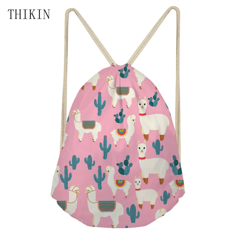 

THIKIN Swimming Bag for Girls Women Cartoon Llama Aztec Alpaca Prints Backpack Sport Bags Draw-string Beach Back Pack Kids