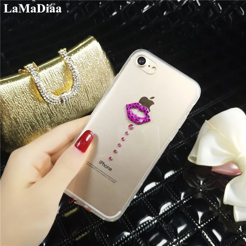 Алмазный чехол LaMaDiaa для iPhone 11 12 Pro MAX X XS XR 8/8 Plus 7/ 6/ 6s блестящий телефона с губами и
