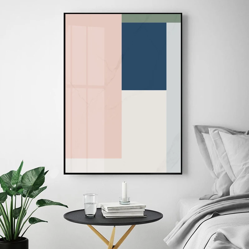 Нордический стиль коралловый розовый и синий геометрический художественный холст абстрактная живопись Настенная художественная плакат и печать картина Современное украшение дома