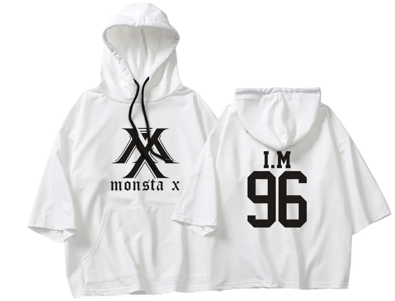 white1 MONSTA X толстовка с таким же капюшоном с коротким рукавом семь сегментов Тонкий Tide Dropshipping - Цвет: white1
