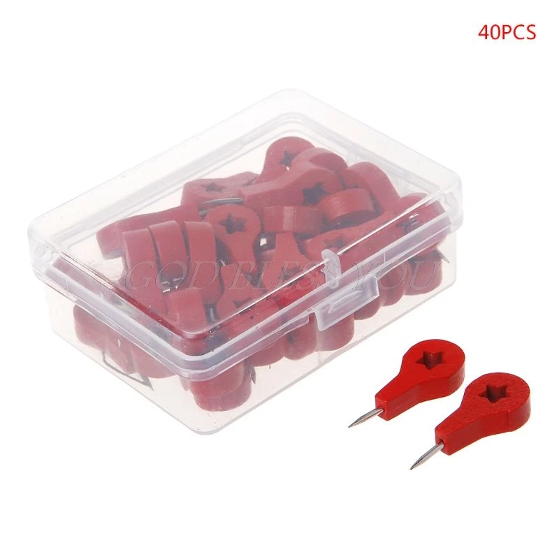 40PCS Map Markers Wooden Drawing Photo Wall Studs Cork Board Pins Thumbtack Pushpins Painting Tool