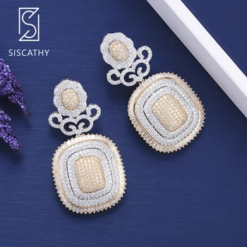 

SISCATHY 2019 New Luxury AAA Cubic Zirconia Big Square Pendant Dangle Drop Earrings Bridal Wedding Earrings Fashion Jewelry