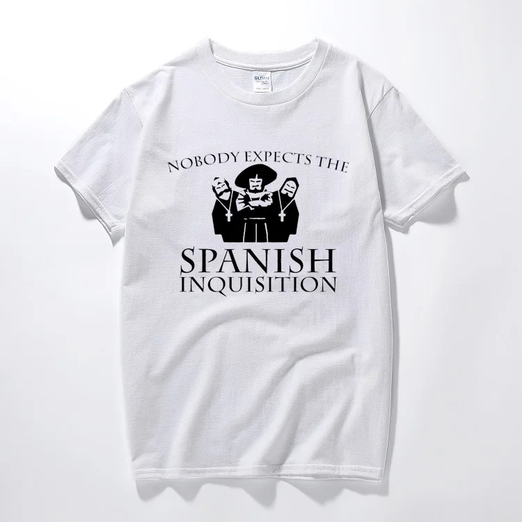 Футболка с надписью «Nobody forets The Spanish Inquisition» хлопковая футболка с короткими рукавами и изображением Монти питона, летняя футболка - Цвет: Белый