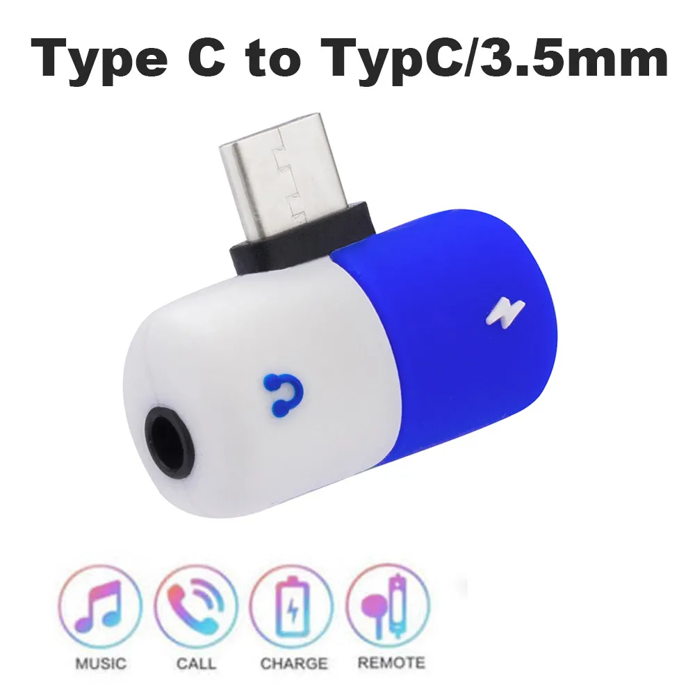 Капсула таблетки 2 в 1 Наушники Аксессуары зарядный кабель Тип c otg usb c до 3,5 мм Адаптер наушников Аудио зарядки сплиттер уха - Цвет: as show