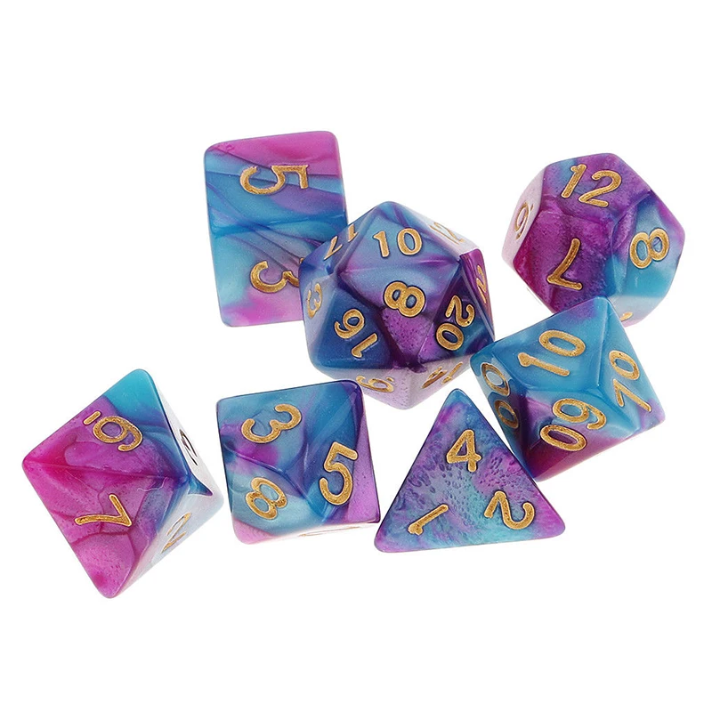 High Quality 7Pcs Purple Blue Pack Polyhedral Dice For DND TRPG MTG Party Board Games Toy Dice Set Gold Numbers