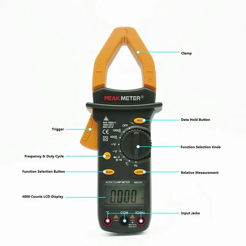 Официальный PEAKMETER PM2101 Авто Диапазон Цифровой AC DC Частота тока клещи для измерения напряжения с тестером температуры Multimetro