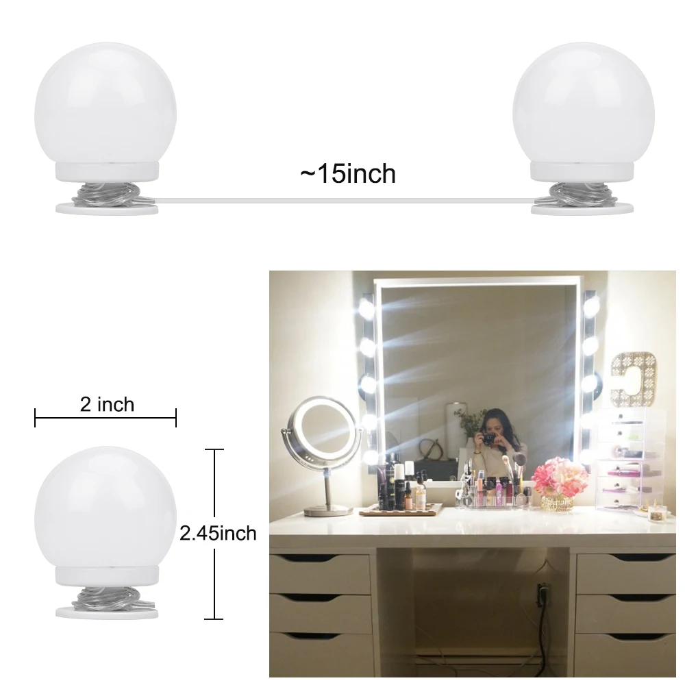 Makeup Mirror LED night Lights 10 Hollywood Vanity Bulbs for Dressing Table with Dimmer with US UK EU Plug
