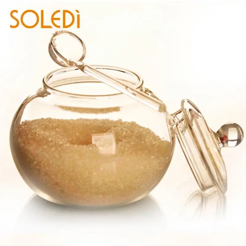 SOLEDI 250ml Household Crystal Glass Jar Candy Sugar Bowl Saleros De Cocina Glass Caster with Spoon Kitchen Cooking Accessories