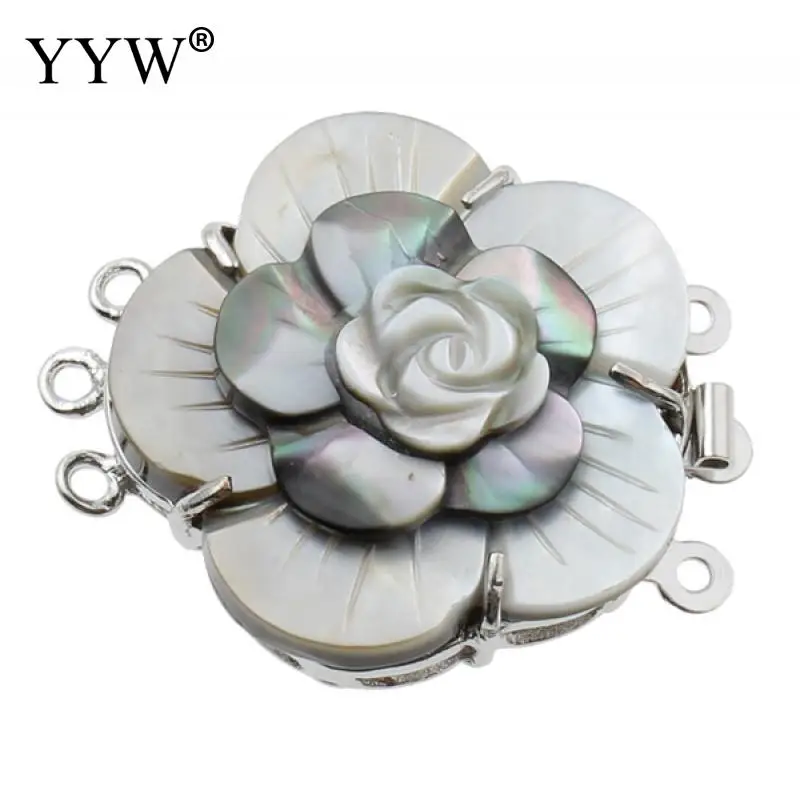 Yyw 2019 New Brass Box Clasp With Black Shell Flower Platinum Color