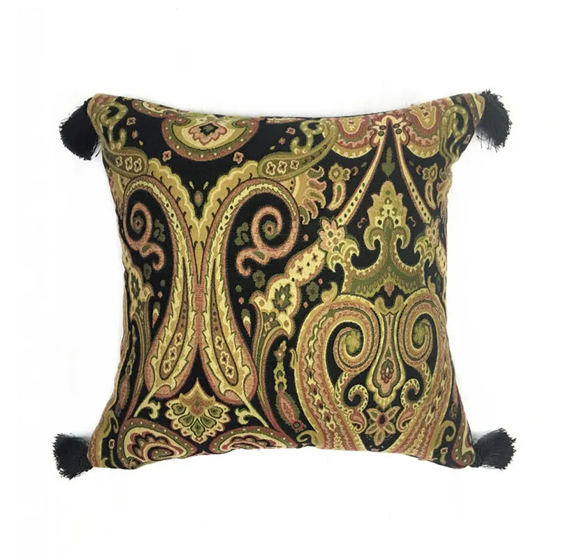 Винтаж черный Пейсли синель Чехлы 4 подушка с кисточкой, декоративная наволочка для диван-Подушка Чехол размером 45*45 см