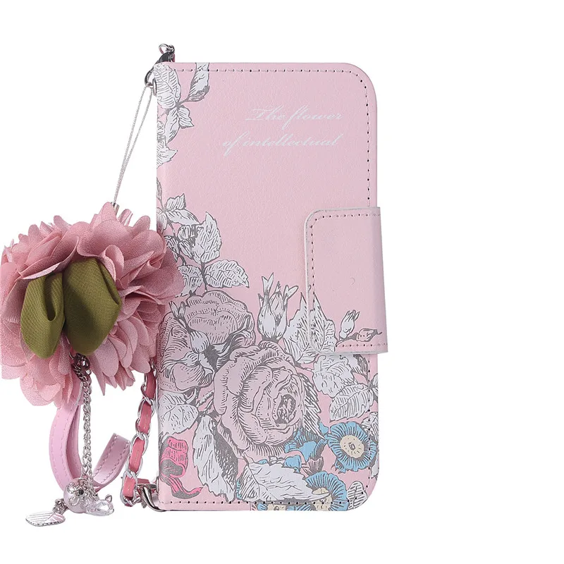 Роскошный кожаный чехол-кошелек с розовым цветком для iPhone 6 6s 7 8 Plus X XR XS Max Flower Chain Bag Coque - Цвет: Rose Flower