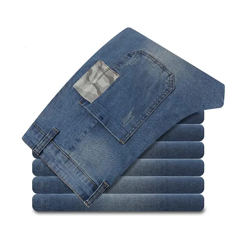 12xl 11XL мужские джинсы размера плюс узкие брюки эластичные хипстерские Лоскутные Брюки прямые 7xl 8xl 9xl осенние свободные Стрейчевые джинсы - Цвет: Light Blue