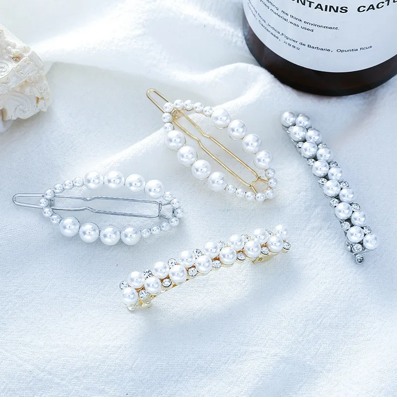 

Fashion handmade Gold/Sliver Color 1PC Pearl Imitation Hair Clip Snap Barrette Stick Hair Styling Accessories For Women Girls