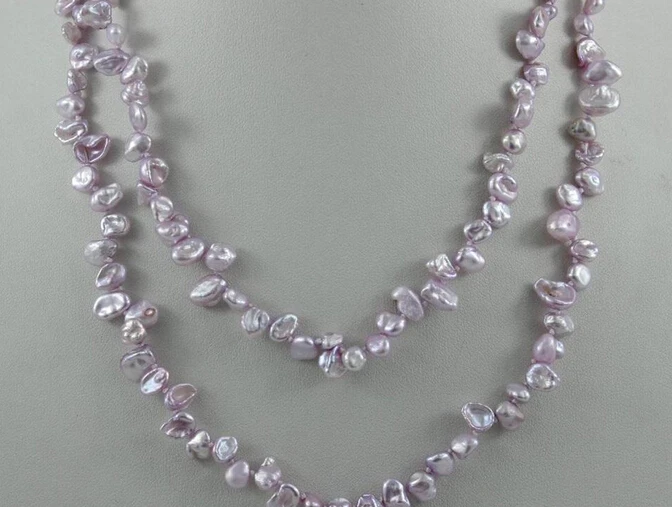 

11.21 Pale pinkish purple long keshi reborn pearl necklace 35" 7x9mm"Handmade"No Metal (A0511)