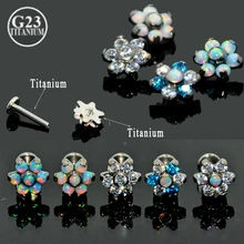 BOG-Anillo de barra para labios gema de ópalo de titanio G23, 10 unidades, Ópalo y Flor de circón, cartílago de la oreja, Tragus Helix, Piercing de rosca, 16g