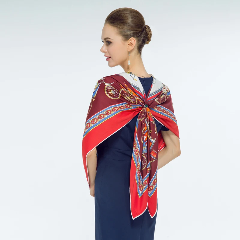 Роскошный саржевый шелковый шарф для женщин с принтом кареты лошади хиджаб шарфы женские 130 см* 130 см модные Квадратные платки шарфы для женщин