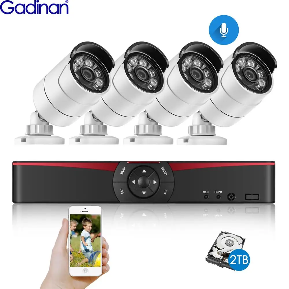 Gadinan 4CH 5.0MP POE NVR комплект H.265 CCTV система безопасности 5MP 4MP Водонепроницаемый Аудио Микрофон ip-камера Открытый комплект видеонаблюдения