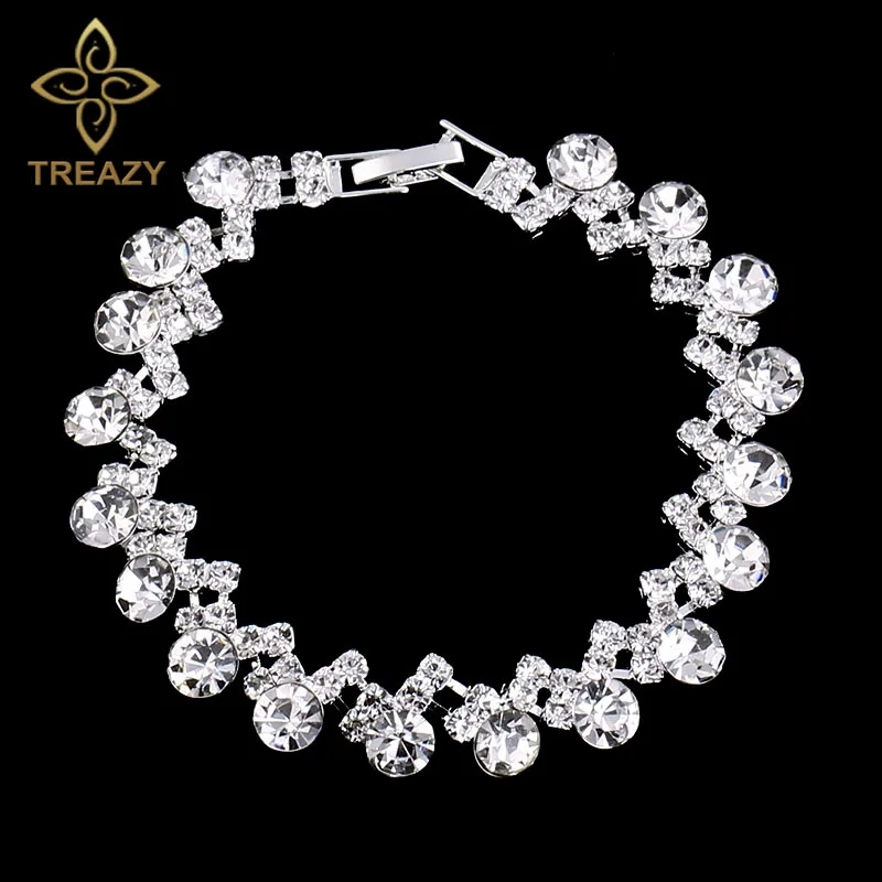 Женский серебряный браслет TREAZY с кристаллами в форме волны, свадебные браслеты и браслеты, свадебные аксессуары для помолвки
