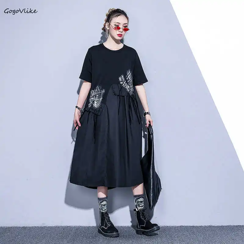 

Asymetric Lantern Dress Large Size 2019 Summer Women Casual Patchwork Dress Plus Size Shirt Dresses Women Clothing LT390S30