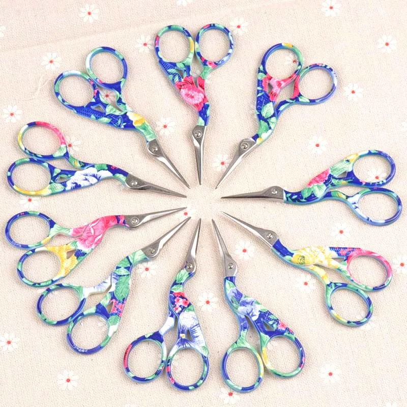 Random Mix Flower Pattern Sewing Scissors Heron Egret Scissors Steel