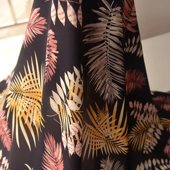 

Black background large leaf chiffon fabric robe with length skirt original garment han garment anti-wrinkle scarf fabric