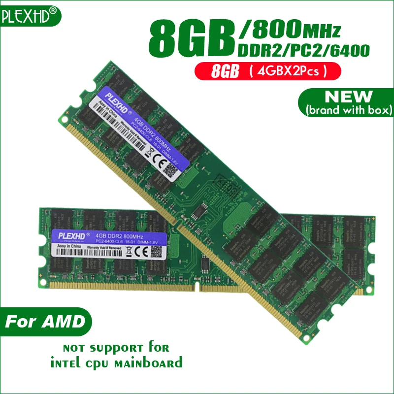 PLEXHD 8 Гб(4 Гб X 2 шт) DDR2 PC2-6400 800 МГц 8 г PC2 6400 для настольных ПК DIMM память ram 240 контакты для AMD