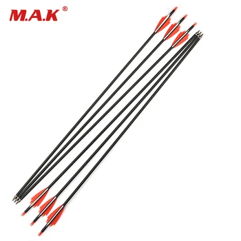 

6/12/24 pcs 30 Inches Mixed Carbon Arrow Spine 500 Red White Flame Feather for Compound Bow Archery Hunting Shooting
