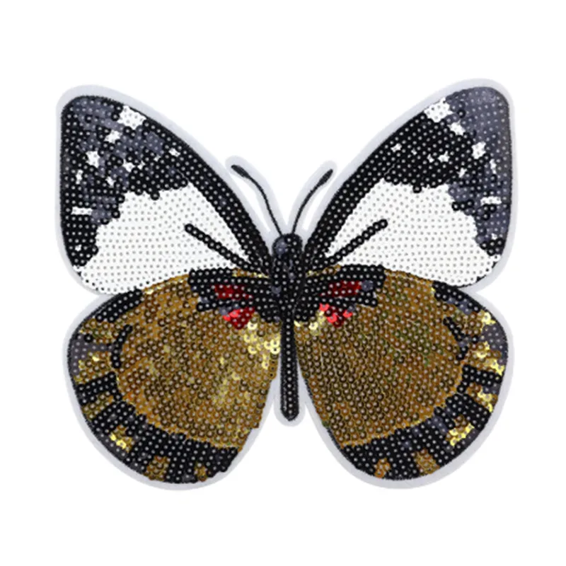 

New Butterfly Embroidery lace applique paillette fabric sweater clothes patch stickers t-shirt diy decoration