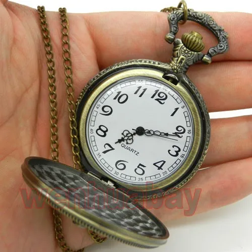 Ретро бронза сова узор карманные часы Бесплатная доставка Античный Quratz Брелок часы с Цепочки и ожерелья цепь подарок
