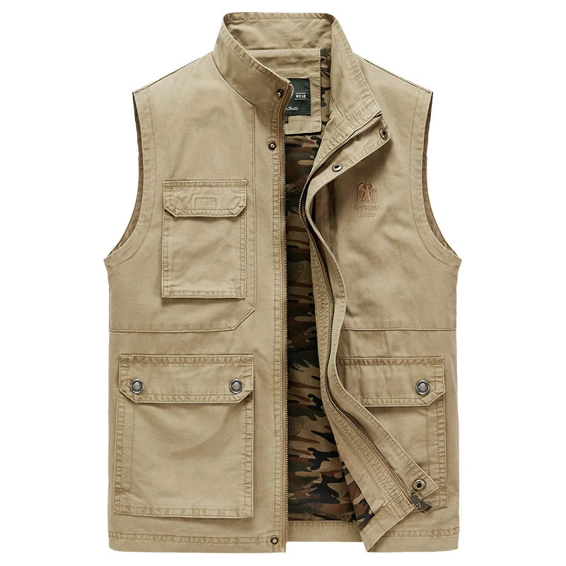 

Middle-aged Autumn Spring men vest khaki black army military men's vests with pockets camouflage sleeveless jacket plus size 4XL